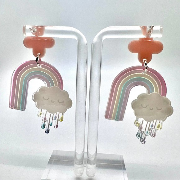 Rainbow and Rain Cloud Earrings - Teacher Earrings - Spring Earrings - Picture 5 of 10